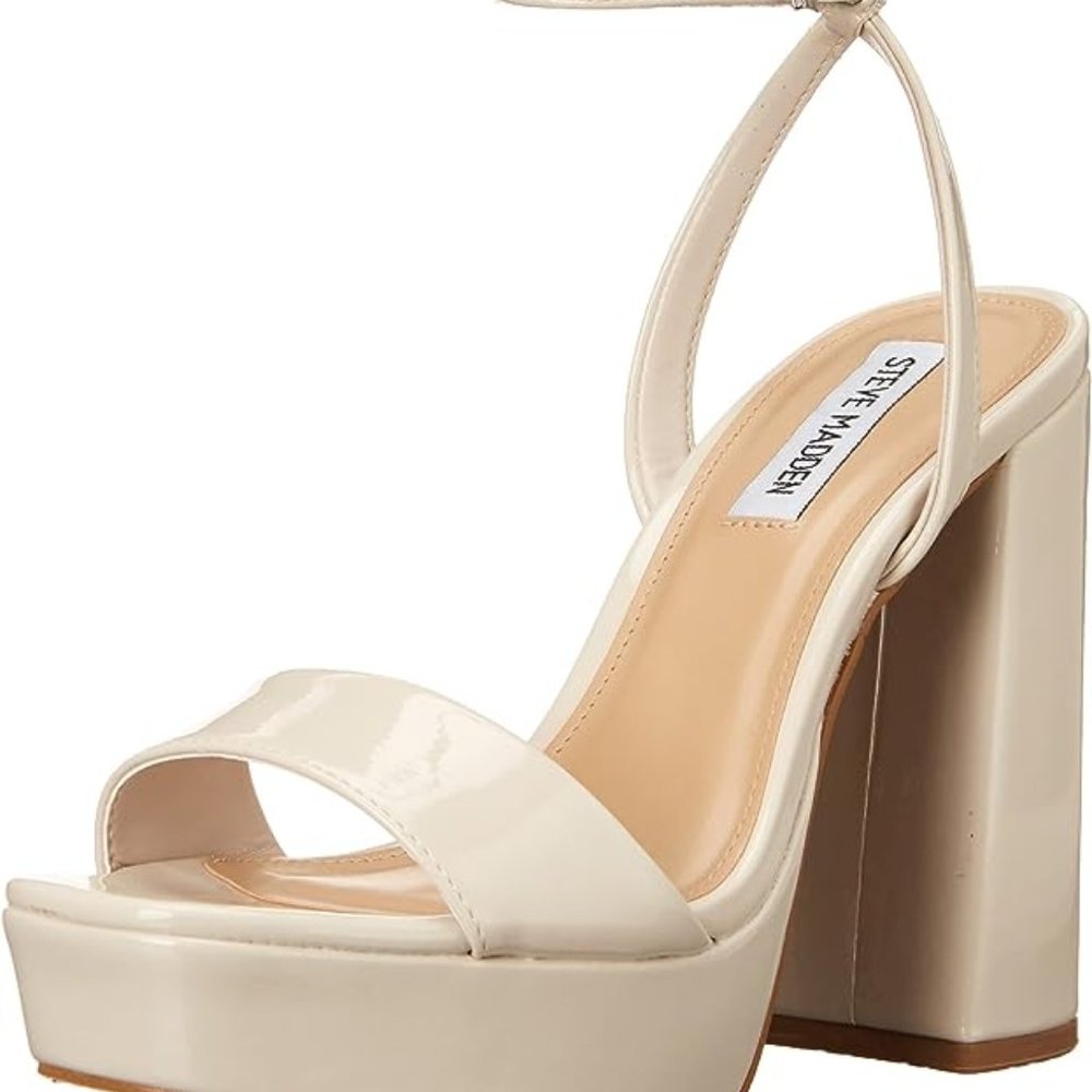 Square Open Toe Lessa Heeled Sandal, 8.5 - Bone Patent Steve Madden Women's NEW